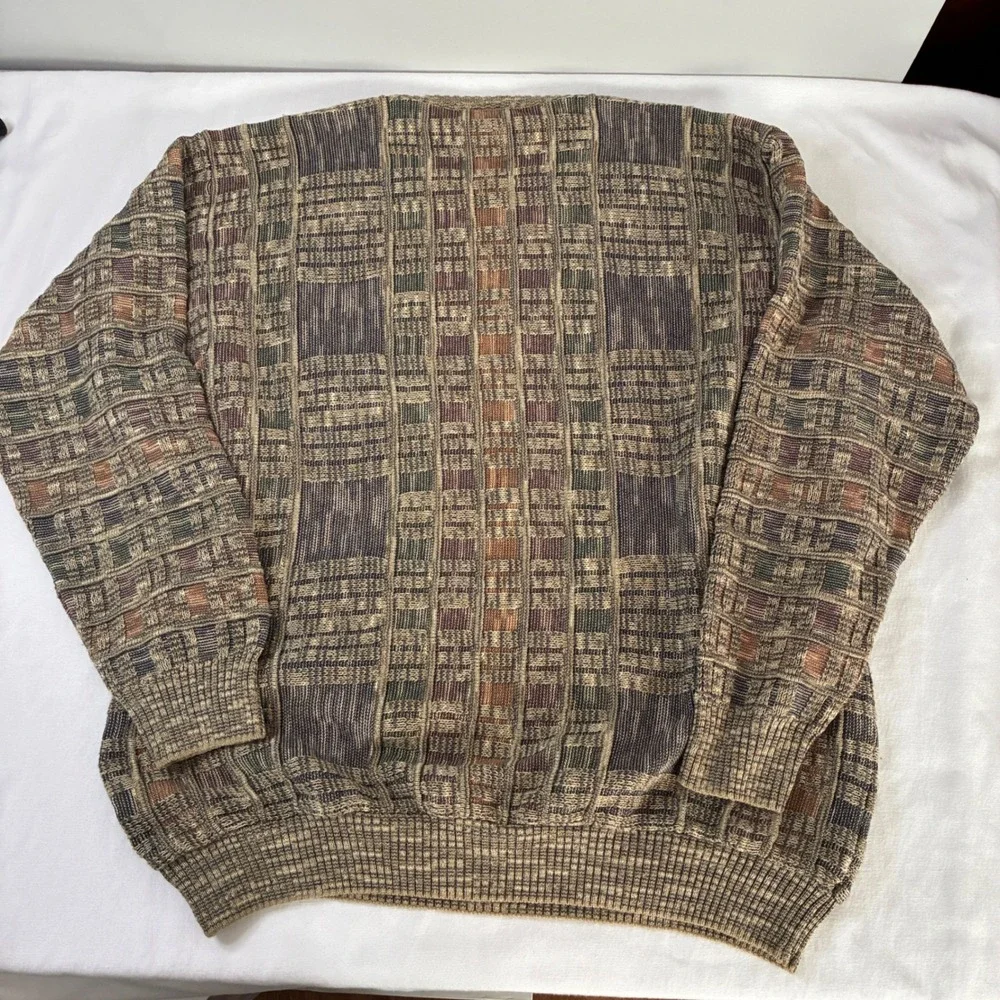Cotton Traders Sweater Mens Large Brown Textured Geometric Knit Coogi Style - Picture 4 of 7